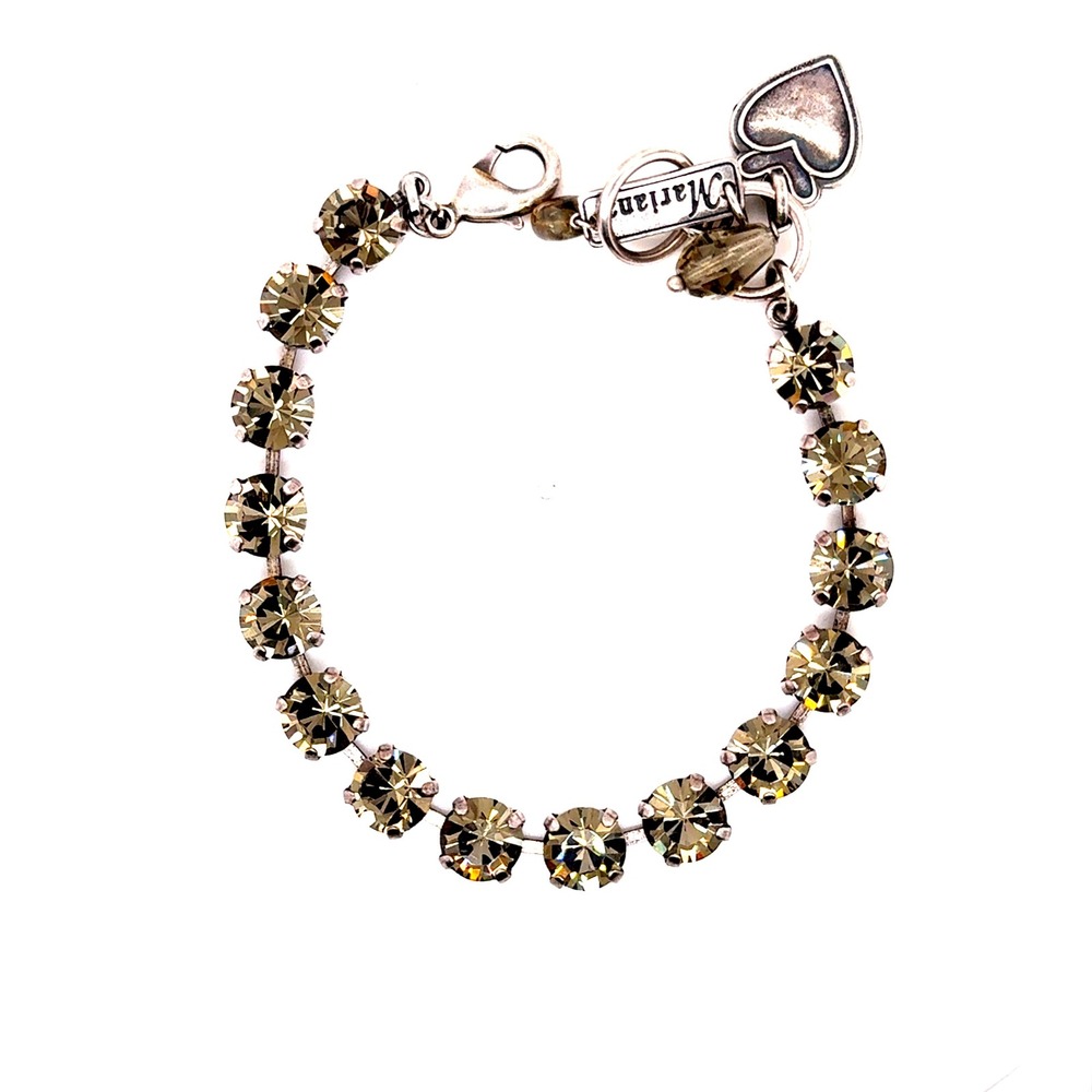 Mariana Crystal Tennis Bracelet Antique Silver Tone Smoky Champagne Heart Charm